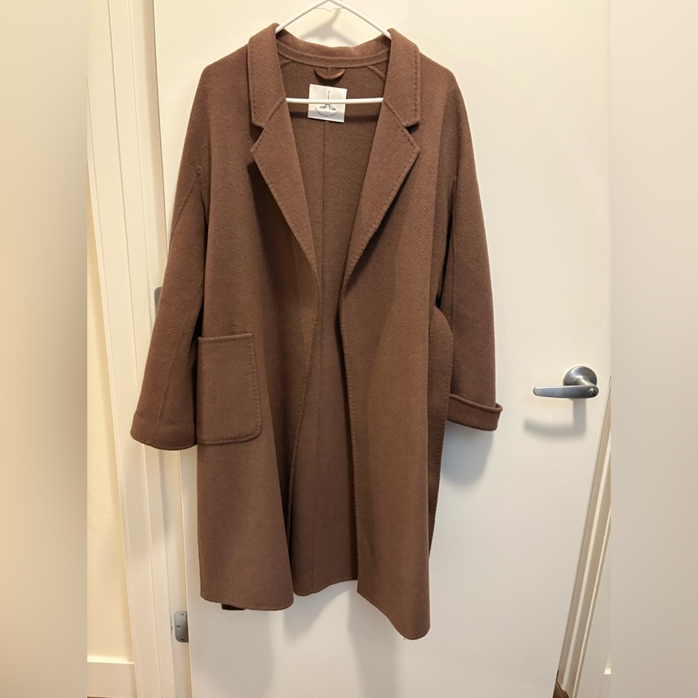 Elegant Brown 100% wool Women's wrap belt Coat